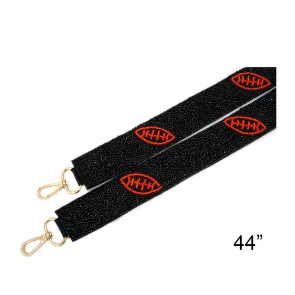 Red/Black Seed Bead Football Embossed Bag Strap. - Picture 3 of 3